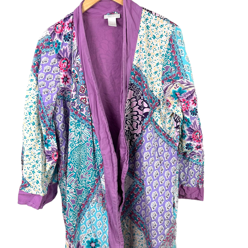 Boho Patchwork Lavender Long Kimono Robe - Picture 3 of 9